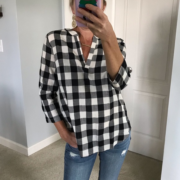 ❤️2 Small Left❤️Black Gingham Plaid Tunic Top - Picture 5 of 5
